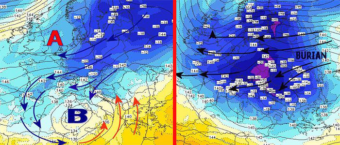 Meteo: Arriva Burian, con bomba meteorologica, previsioni su Nord, Centro, Sud e Isole