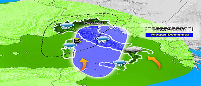 Meteo: Weekend con piogge, previsioni su Nord, Cento, Sud e Isole