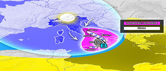 Meteo: piogge, temporali, grandinate e neve, previsioni su Nord, Centro, Sud e Isole