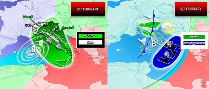 Meteo: Maltempo, Neve a bassa quota, previsioni su Nord, Centro, Sud e Isole