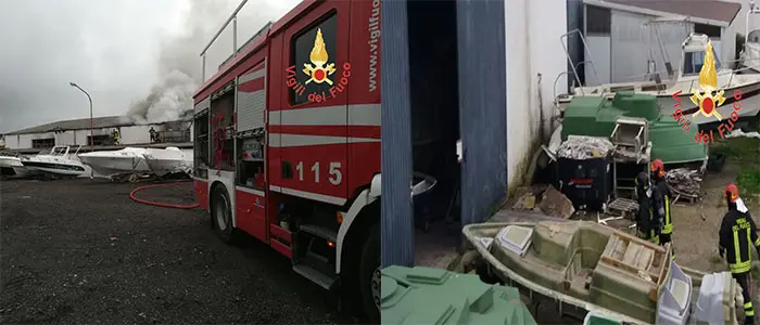 Divampato incendio nei cantieri navali della Ranieri a Soverato intervento dei VVF (Foto)