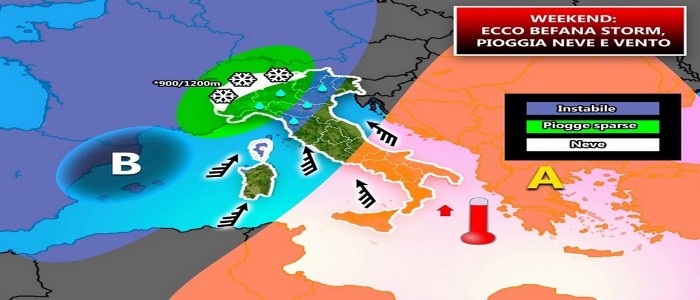 Meteo: La  Befana con Storm porta pioggia e neve, previsioni su Nord, Centro, Sud e Isole