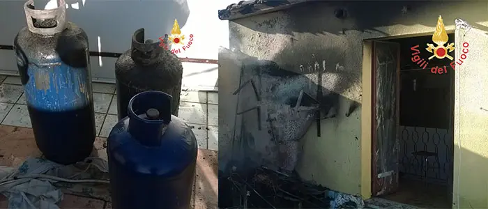 Evitata tragedia, Incendio in un'abitazione, le fiamme avvolgono anche bombole gpl ( Foto)