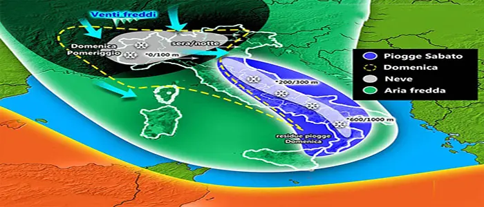 Meteo: Allerta maltempo, nubifragi freddo e neve, previsione su Nord, Centro, Sud e Isole