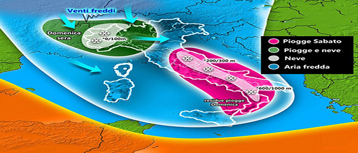 Meteo: Gelo e neve a quote collinari, previsioni su Nord, Centro, Sud e Isole