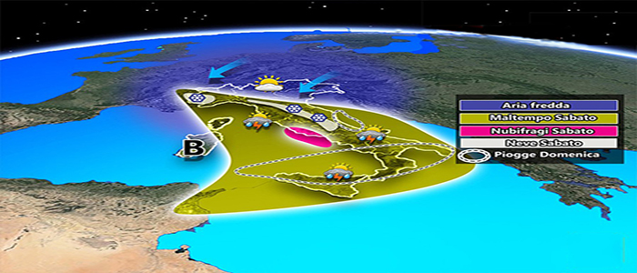 Meteo: Weekend con pioggia e neve, previsioni su Nord, Centro, Sud e Isole