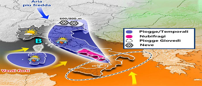 Meteo: In arrivo tantissima pioggia, previsioni su Nord, Centro, Sud e Isole