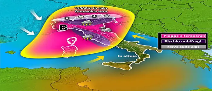 Allerta Meteo: Weekend - maltempo temporali e neve, previsioni su Nord, Centro, Sud e Isole
