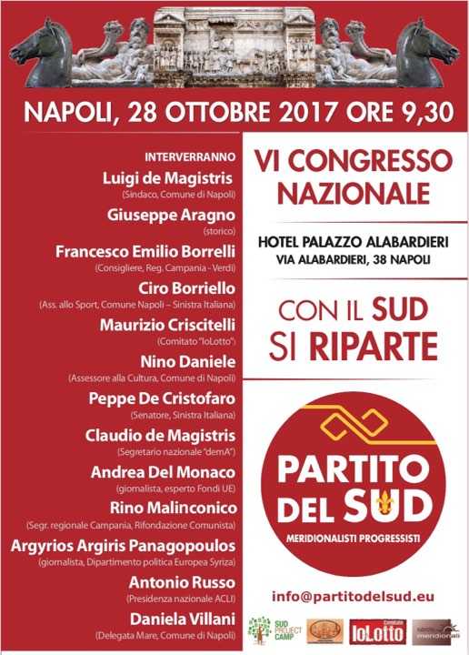 A Napoli, sabato 28 ottobre, il VI° Congresso Nazionale del Partito del Sud, ospiti e partecipanti
