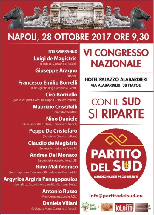 A Napoli, sabato 28 ottobre, il VI° Congresso Nazionale del Partito del Sud, ospiti e partecipanti