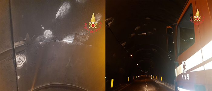 Galleria Marcellinara direzione Catanzaro, cade parte di copertura (Foto)