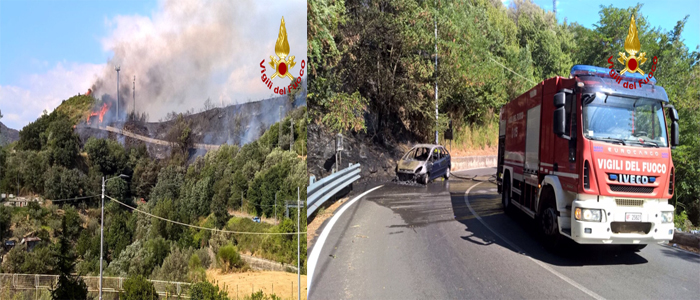 Vigili del Fuoco. Grosso incendio alle porte di Catanzaro quartiere Piterà (Foto)