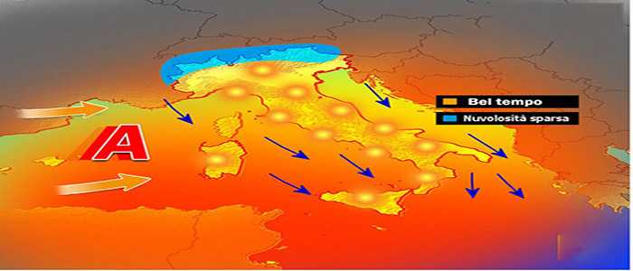 Meteo: caldo gradevole e temporali sparsi previsioni, su Nord, Centro, Sud e Isole