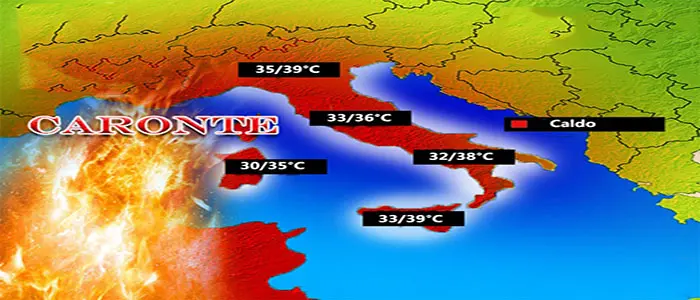 Meteo: Allerta, caldo rovente con Caronte, fino a 40°  previsione su Nord, Centro, Sud e Isole