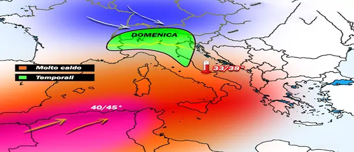 Meteo - Weekend torrido, ma Domenica forti Temporali previsioni su Nord, Centro, Sud e Isole