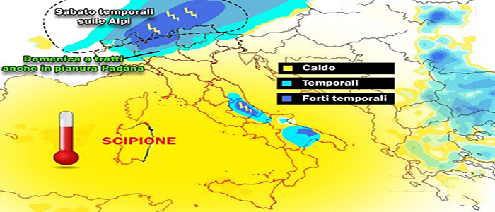 Meteo: Weekend a due facce, caldo ma temporali previsione su Nord, Centro, Sud e Isole