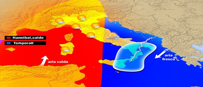 Meteo: Centro-Nord con Hannibal, caldo. Temporali al Sud, ecco le previsioni