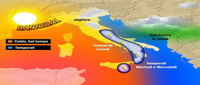 Meteo: temporali al Centro-Sud, arriva Hannibal al Nord, ecco le previsioni