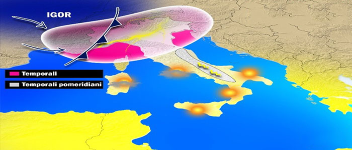 Meteo: Il vortice Igor continua forte instabilita' vediamo dove, Nord, Centro, Sud e Isole