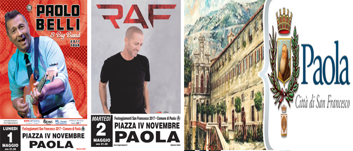 Paolo Belli e Raf a Paola per i festeggiamenti di San Francesco:  1 e 2 maggio con la grande musica