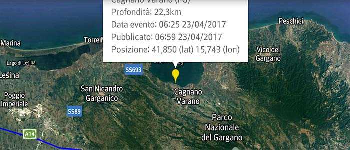 Terremoto: Scosse magnitudo 4, Paura in provincia Foggia, "Cagnano Varano, Carpino e Ischitella"
