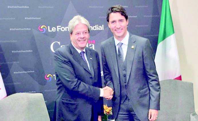 L'incontro di ieri tra Gentiloni e Trudeau. Italia e Canada vicine su migranti e libero scambio
