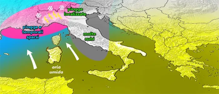 Meteo: Piogge in arrivo al Nordovest e sull'arco alpino