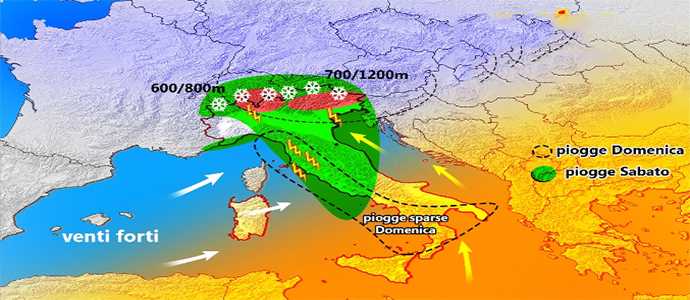 Meteo: Maltempo forti piogge in Liguria, Piemonte e Lombardia sole al Sud