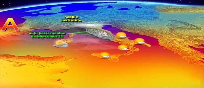 Meteo: Clima mite, nebbie al Nord, sole al Centro-Sud