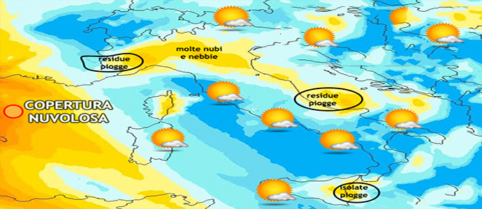 Meteo: Nord, Centro, Sud e Isole con piogge e schiarite sul Weekend