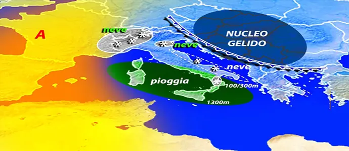 Meteo: Ancora neve localmente fin sulla costa