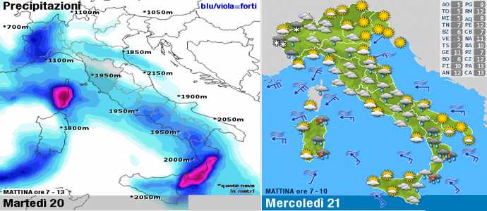 Meteo: Allerta Nubifragi in Calabria, Neve in Piemonte