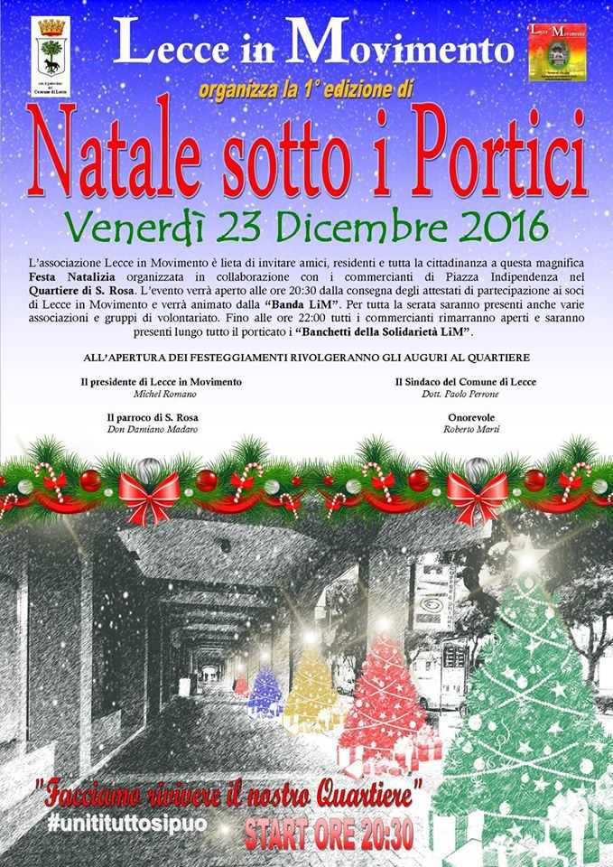 Il 23 e 24 dicembre la I edizione di "Natale Sotto i Portici" riporta nel Quartiere Santa Rosa