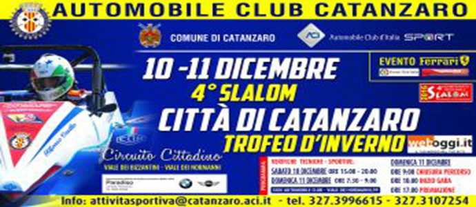 Domenica 11 dicembre il IV slalom citta' di Catanzaro, Ecco le disposizioni per il traffico