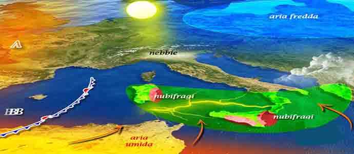 Meteo: Maltempo Calabria ionica e sulla Sicilia orientale. nebbia al Nord, sole al Centro