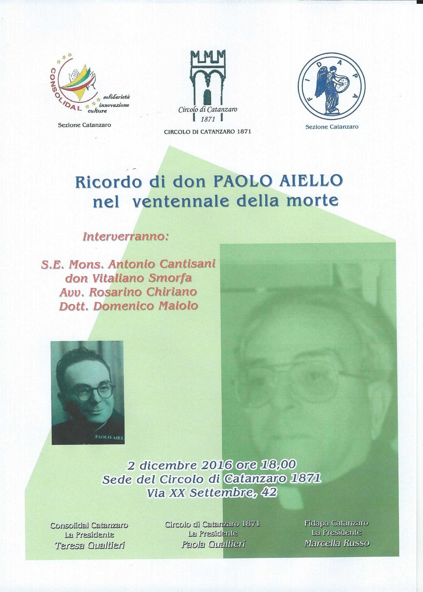 A Catanzaro, evento per ricordare la figura e il pensiero del teologo don Poalo Aiello