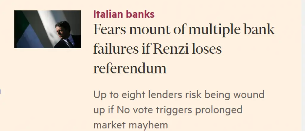 Referendum, FT: 8 banche a rischio se vince il 'no'