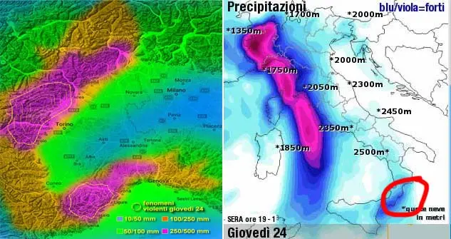 Meteo: Massima allerta nubifragi su Liguria, Piemonte e costa Jonica calabrese