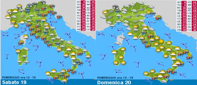 Meteo: Previsioni per il weekend in corso. Un fine settimana a due facce, vediamo perche'