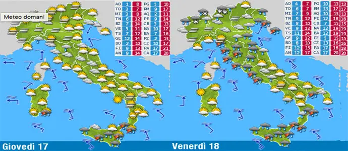 Meteo: Protezione Civile, da stasera allerta temporali sulla Sardegna, Sicilia e Calabria