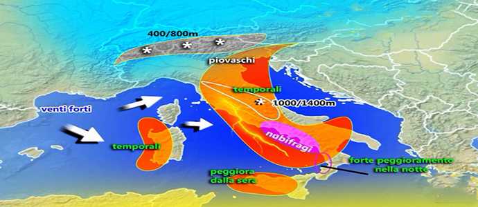 Meteo: Allerta nubifragi su Campania, Calabria e Sicilia, "Temporali e Mareggiate"