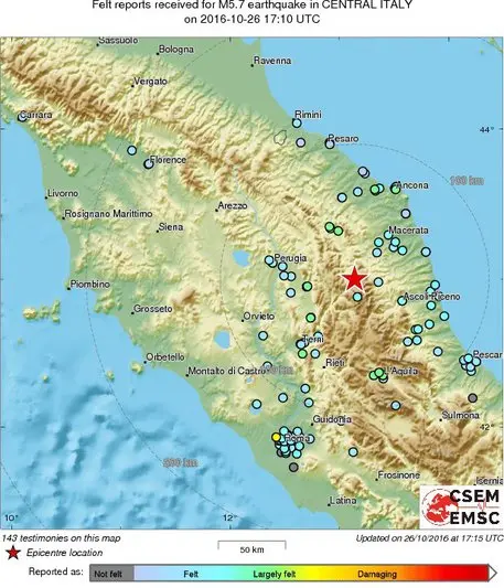 Terremoto Marche, nuova forte scossa nel maceratese: magnitudo 5.9