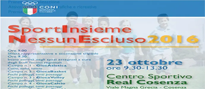 Coni "Sportinsiemenessunescluso", Domenica 23 ottobre al centro sportivo Real Cosenza