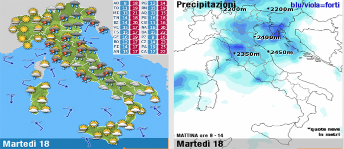 Meteo: Da Martedì piogge e temporali al Centro-Nord
