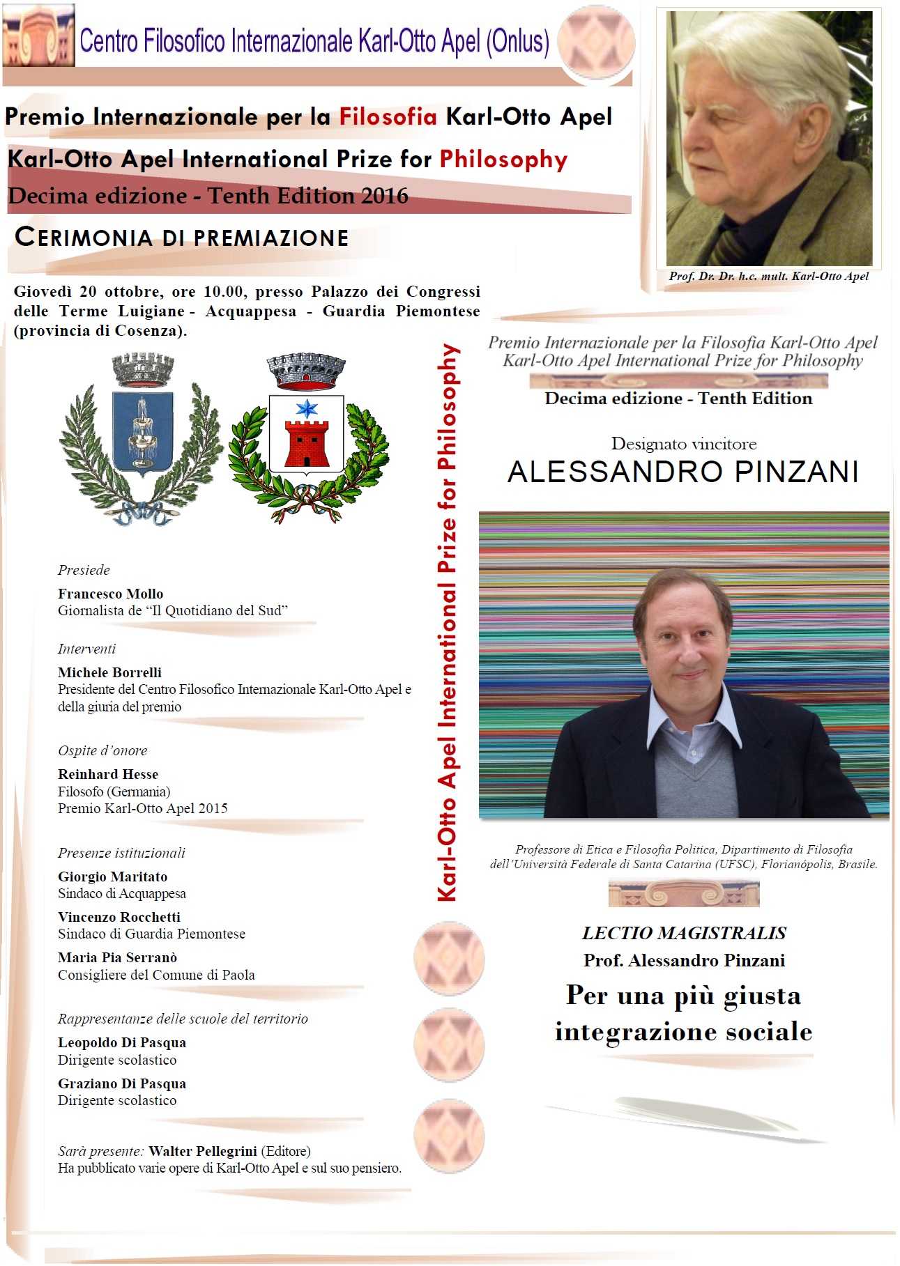Ad Alessandro Pinzani il Premio Apel per la Filosofia