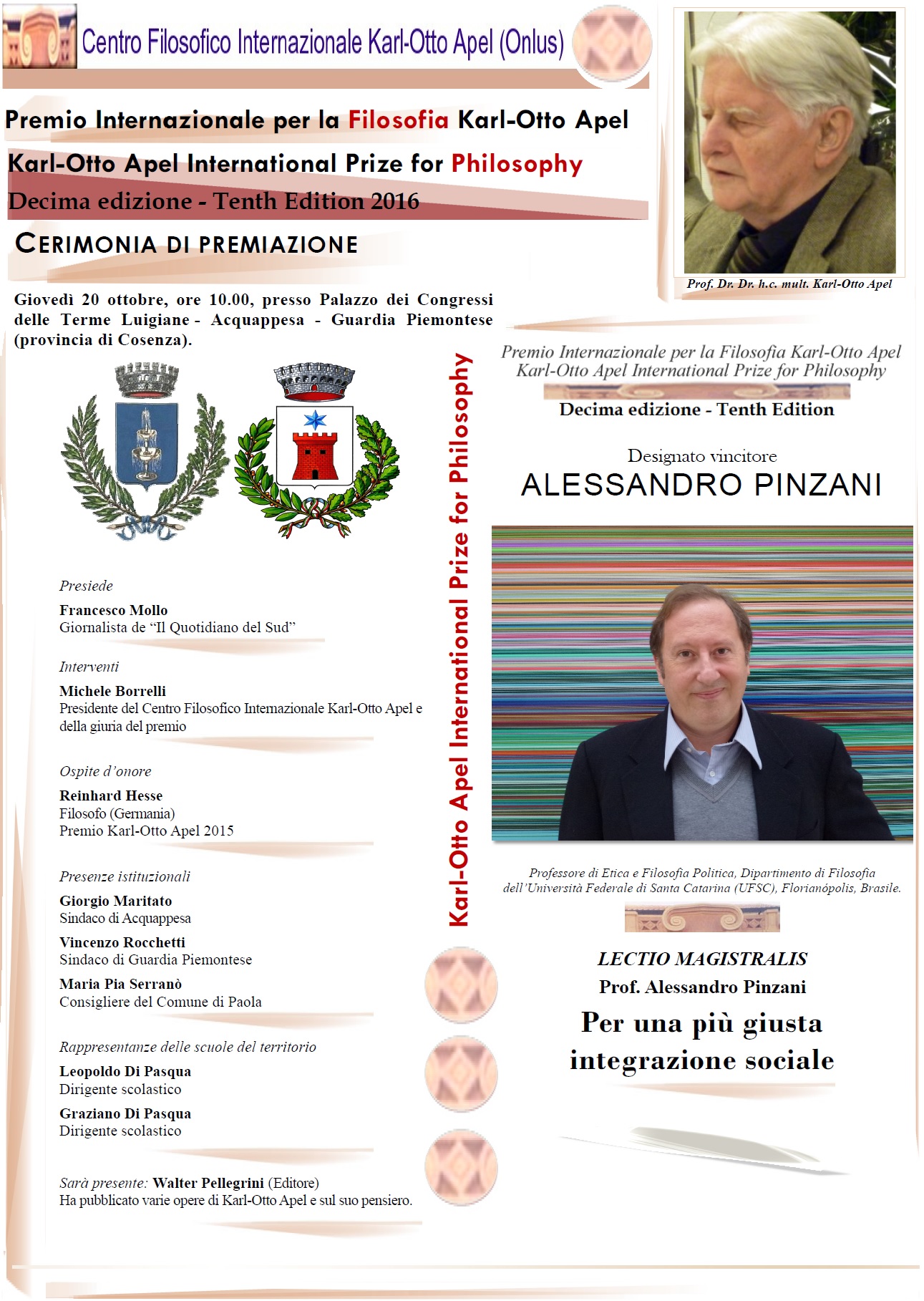 Ad Alessandro Pinzani il Premio Apel per la Filosofia