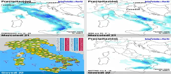 Meteo: Temporali su Piemonte, Liguria, Lombardia, Sardegna, Toscana, Val d'Aosta, Trentino e Veneto