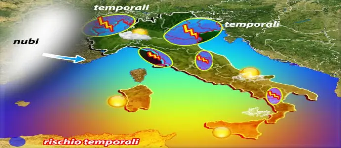 Meteo: Allerta temporali al Nord, altrove sole.Temporali nel Weekend