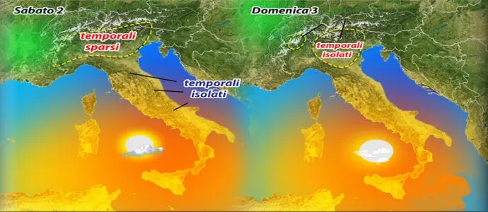 Meteo: Caldo Africano al Centro-Sud. Temporali al Nord e Appennini