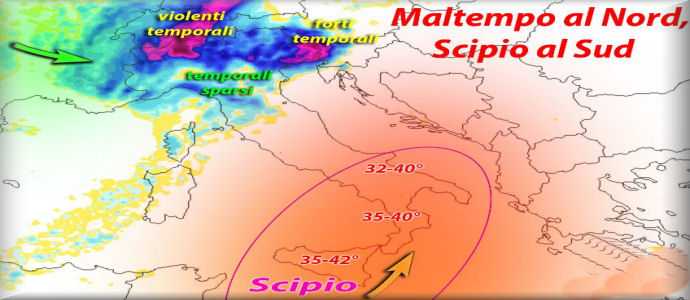 Meteo, giovedi, maltempo al Nord e caldo bollente al Sud, con Scipio anche 41° a Palermo